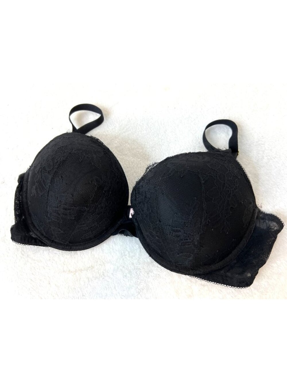 Victorias Secret Push up Bra Black Very Sexy 38D Lace Eyelash Trim VS Angels
